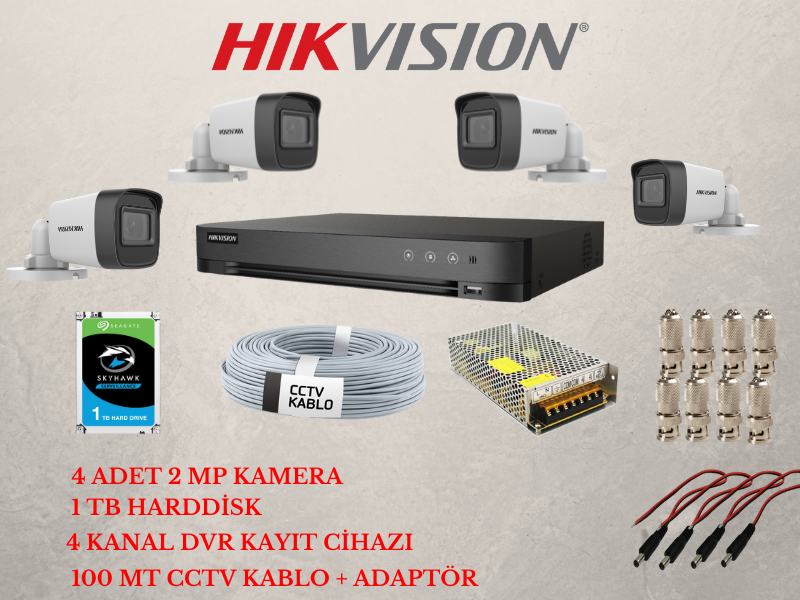 4 ADET  2 MP  HD TVI KAMERA SİSTEMİ 
